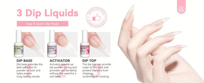 Dip Powder Nail Kit with SAVILAND Label, 60g Clear Powder, Three 15ml Liquids, Files, Buffer and Brush