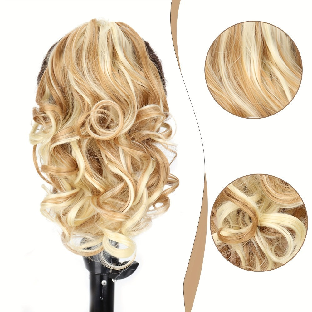 Hair Extensions Curly 8-Inch Synthetic Ponytail with Claw Clip and Eight Dark, Brown and Blonde Colors