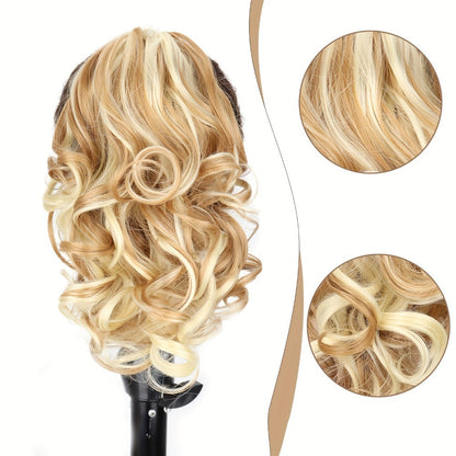 Hair Extensions Curly 8-Inch Synthetic Ponytail with Claw Clip and Eight Dark, Brown and Blonde Colors