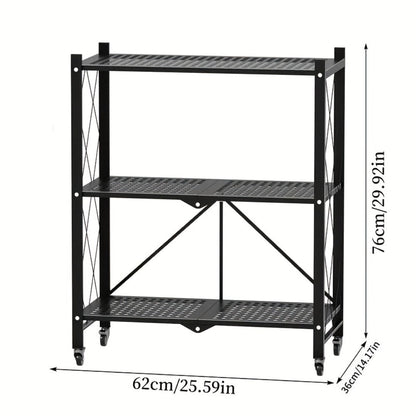 Foldable Rolling Storage Shelf in Three, Four or Five-Tier Options with Black or White Finish