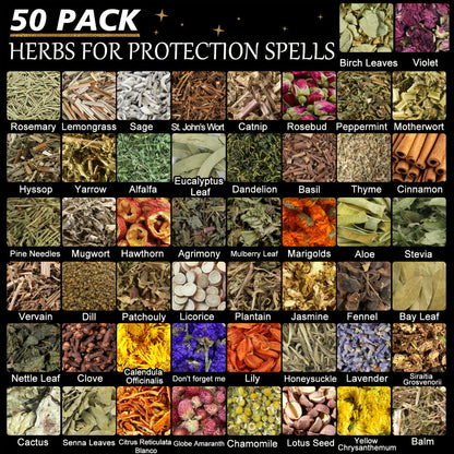 Dried Herbs for Witchcraft 50-Pack – Bulk Dried Flowers & Herb Kit for Wicca Beginners, Pagan Rituals, Magic Spells & Altar Supplies, Candle & Soap Making, Esoteric Witchcraft Gift Set