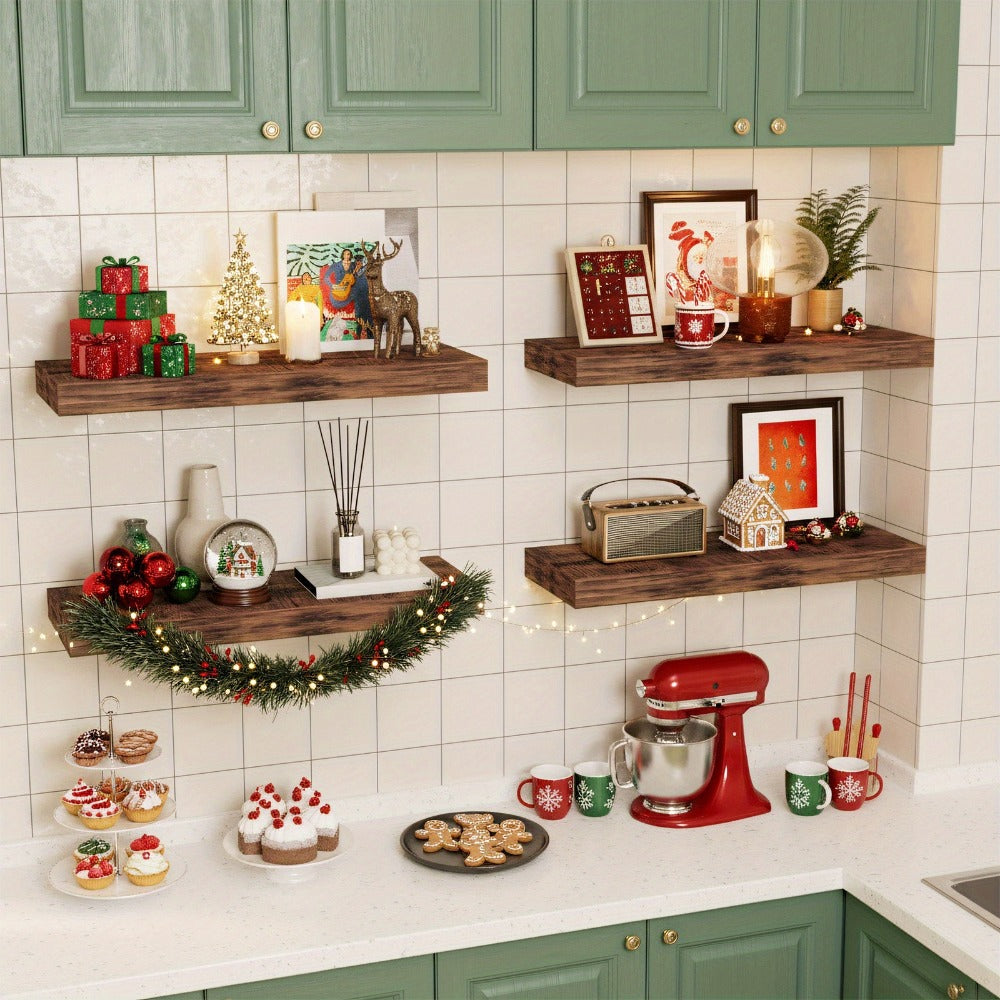 15.8-Inch Floating Wall Shelf Set with Concealed-Style Brackets, Five Finishes and 4- or 8-Piece Options