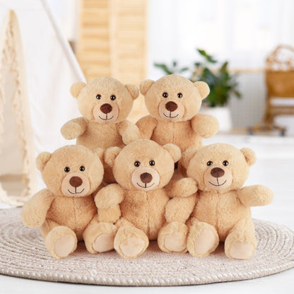 Teddy Bear Bulk Set 5 Pack 8 Inch Small Brown Plush Stuffed Animals with Safe Lock-Washer for Parties, Celebrations and Guest Favors