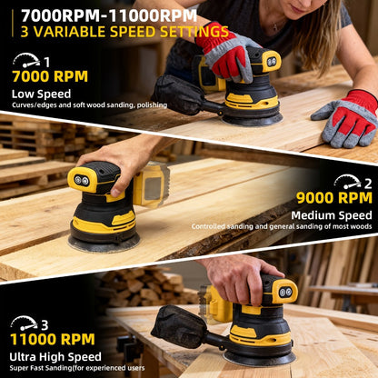 Cordless Orbital Sander Compatible with DeWalt DCB Battery – 5-Inch Brushless Motor Variable Speed Palm Sander with 30pcs Sandpapers & Dust Collection Bag for Woodworking