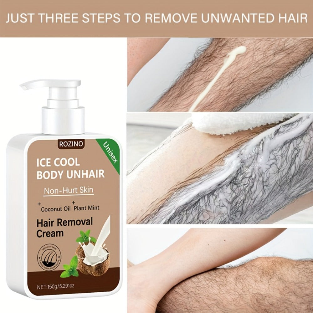 Hair Removal Cream ROZINO 150g Coconut and Mint Pump Bottle with Carton for External Body Grooming