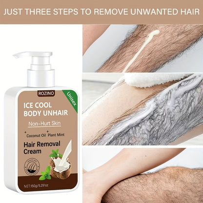 Hair Removal Cream ROZINO 150g Coconut and Mint Pump Bottle with Carton for External Body Grooming