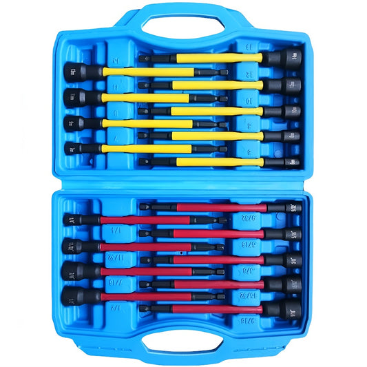 Magnetic Nut Driver Set 18-Piece – Impact-Ready Extra Long Hex Shank, SAE & Metric CR-V Steel Screwdriver Bit Kit for Power Drills, Home Repair & Professional Use