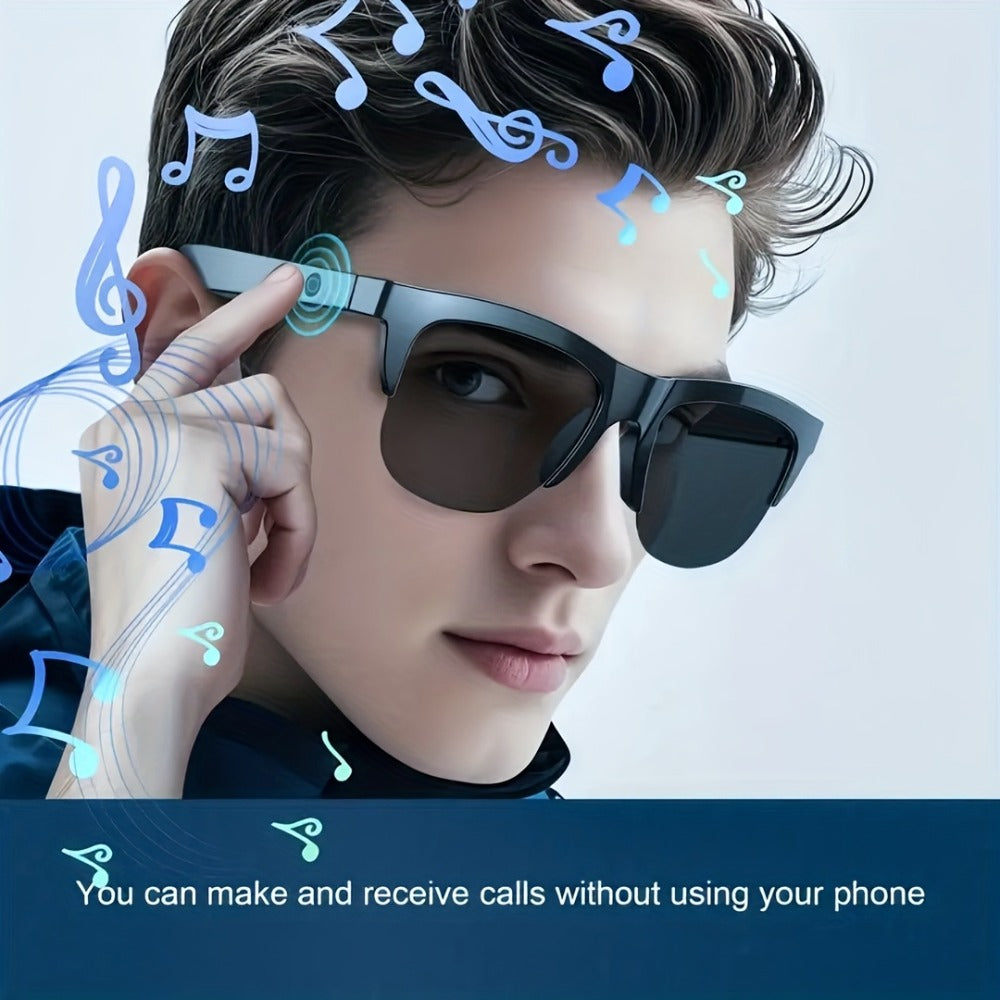 Open-Ear Audio Glasses with Bluetooth Built-In Speaker & Mic – Hands-Free Calls & Music | Lightweight Smart Eyewear for Cycling Driving Fishing Hiking Travel Office | Black & White | Wearable Tech Gift