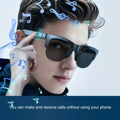 Open-Ear Audio Glasses with Bluetooth Built-In Speaker & Mic – Hands-Free Calls & Music | Lightweight Smart Eyewear for Cycling Driving Fishing Hiking Travel Office | Black & White | Wearable Tech Gift