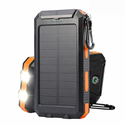Portable Solar Charger 20000mAh – Dual USB, LED Flashlight & Compass