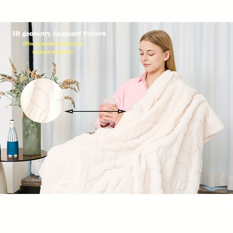 Raised Geometric Throw Blanket in White, Blue or Grey with 40 x 60, 60 x 80 and 80 x 90-Inch Size Options