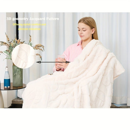 Raised Geometric Throw Blanket in White, Blue or Grey with 40 x 60, 60 x 80 and 80 x 90-Inch Size Options
