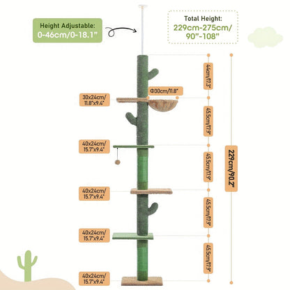 90-107.9-Inch Floor-to-Ceiling Cat Tree with Four Platforms, Tension Post and Five Style Options