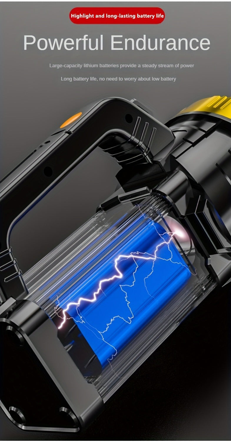 Flashlight 2000-Lumen Rechargeable Searchlight with 2400mAh Battery, Side Lantern and USB Output