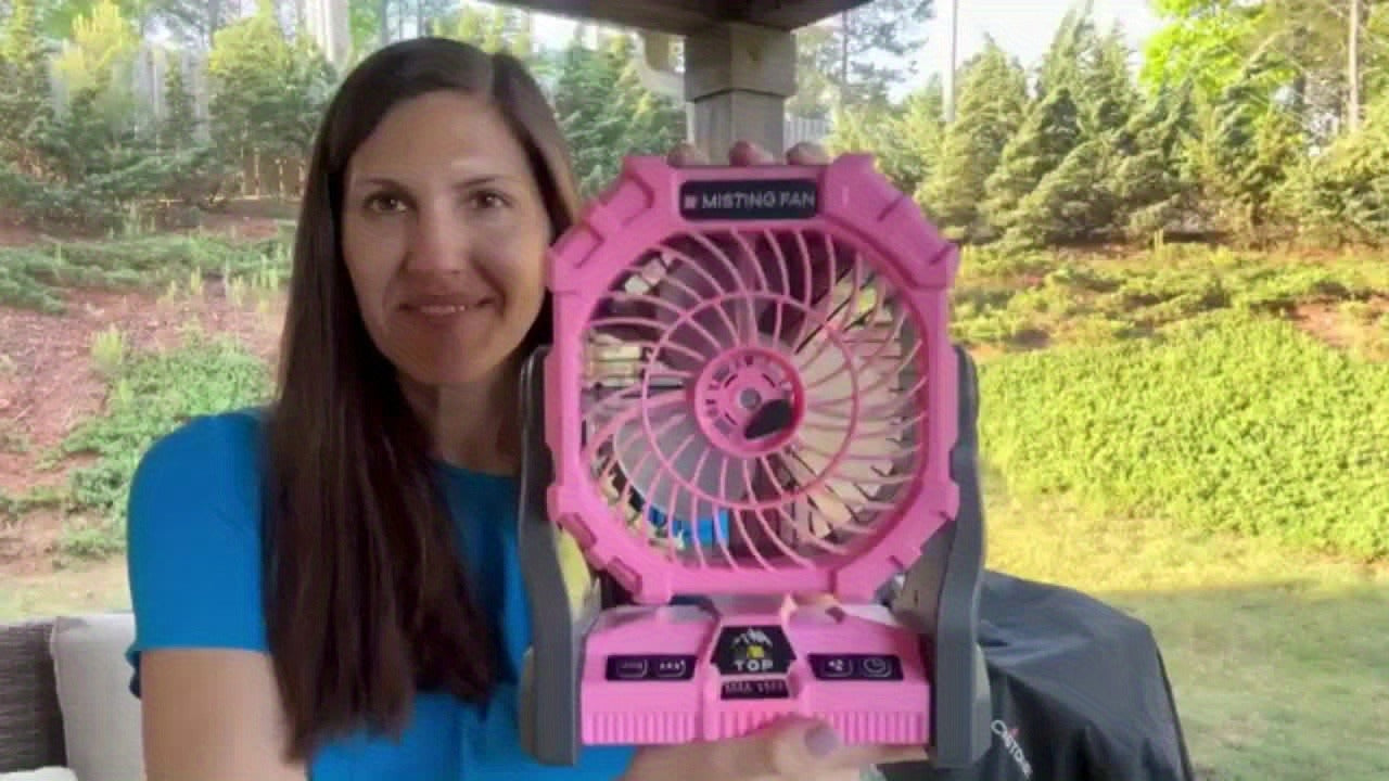 Camping Fan Rechargeable 20000mAh with Misting Solar Panel RGB Mood Light 4-Speed Tent Hook Phone Charging Portable Outdoor Fan