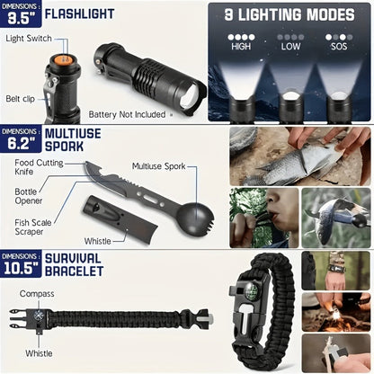 Outdoor Survival Gear Set 11/13/258-Piece – Professional Emergency Kit with Fire Starter & Compass | Multi-Tool Outdoor Equipment for Camping, Hiking & Adventure