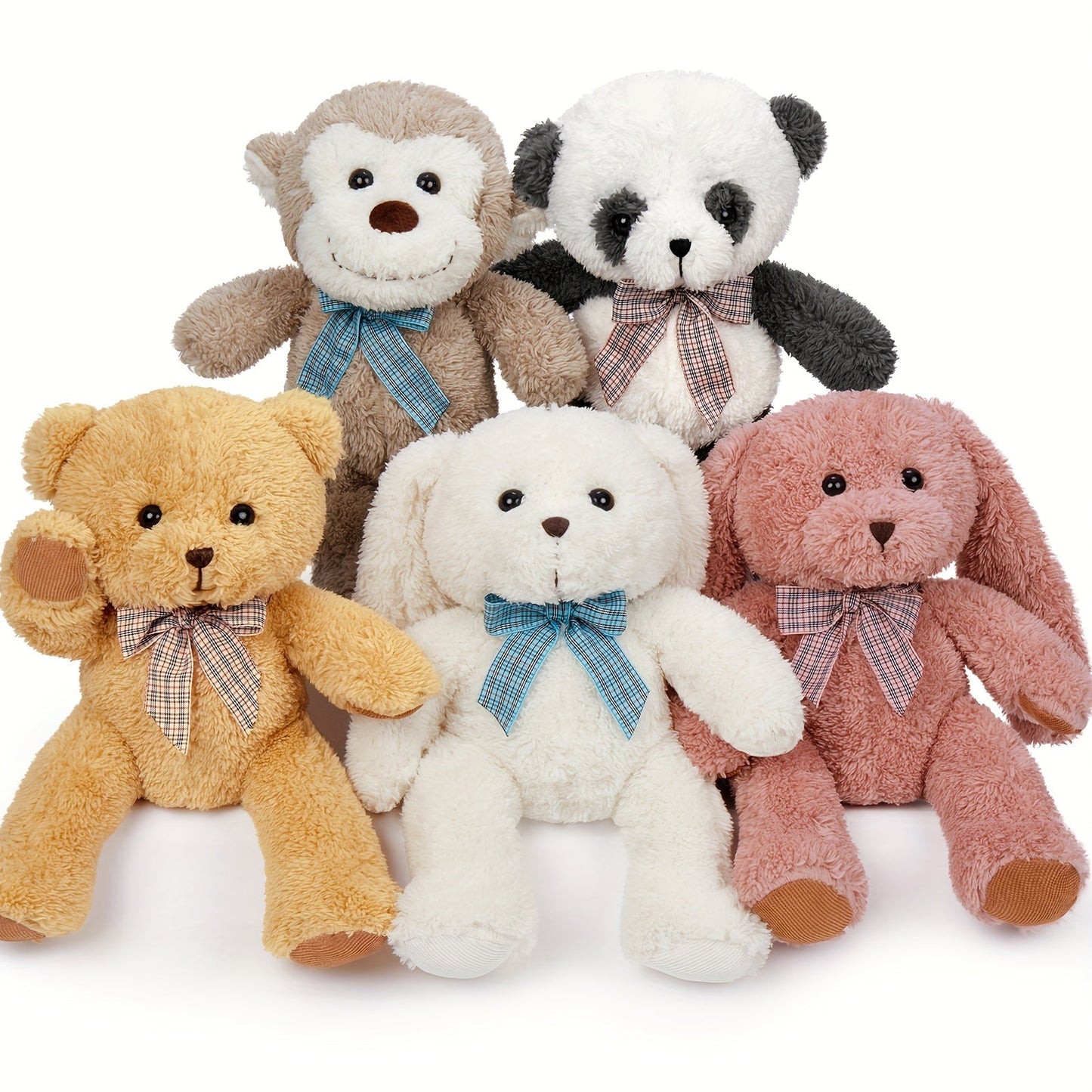 Stuffed Animal Five-Piece Bear, Monkey, Panda and Rabbit Set in 12.5-Inch Assorted Designs