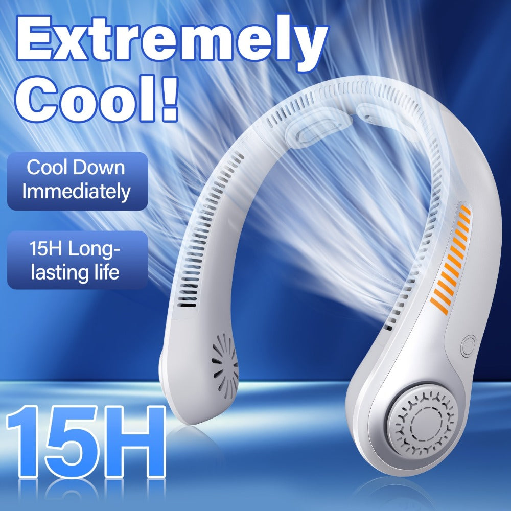 Loop-Style Neck Fan in Ten Single or Paired Color Checkouts with Five-Speed Control and USB Charging