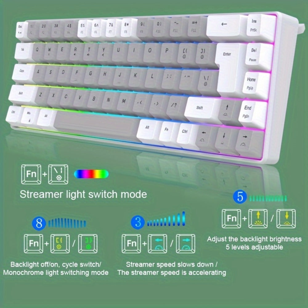 Compact Wired Gaming Keyboard in 61-Key and 68-Key Layouts with Ten Color and Mouse Options
