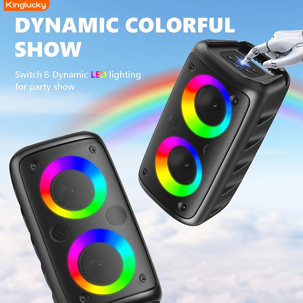 Karaoke Party Speaker with Disco Lights & Microphone Kinglucky, Portable Bluetooth Subwoofer Speaker for Outdoor Events Family Singing, TWS Stereo Pairing, TF/AUX/USB, Wireless Speaker for Parties Backyard Celebrations