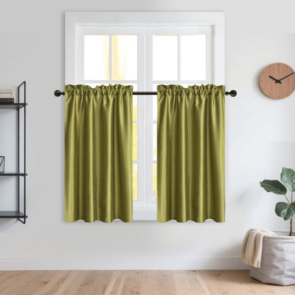 Kitchen Curtains 3 Panels Faux Silk Sheer Tier and Valance Set Rod Pocket 2 Tiers 26x36 inch + Valance 52x14 inch for Kitchen Bathroom Window Drapes