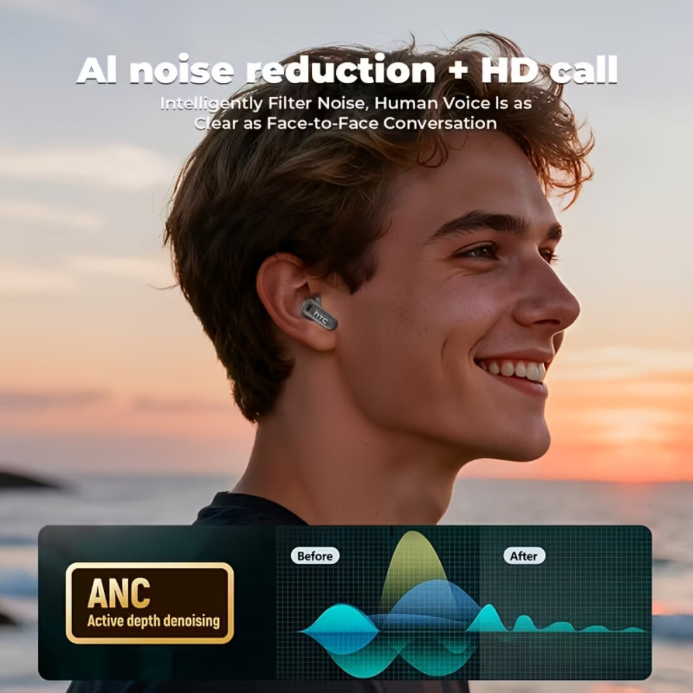 131 Language Real-Time Translation Wireless Headphones HTC NE20 TWS HiFi Sound Low Latency Gaming AI Noise Reduction LED Touch Screen Built-In Mic for Business Travel Office Study Gaming Birthday Gift