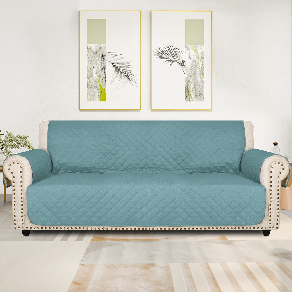 Sofa Cover Five-Layer Quilted Microfiber Protector with Elastic Strap and Foam Anchors for 3 or 4 Seats