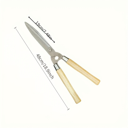Carbon Steel Hedge Shears with 11-Inch Straight Blades and Paired Walnut Handles for Shrub Trimming