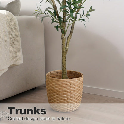 Multi-Branched Artificial Olive Tree with 5.25, 6 or 7 ft Height Options, Decorative Fruit and Black Nursery Pot