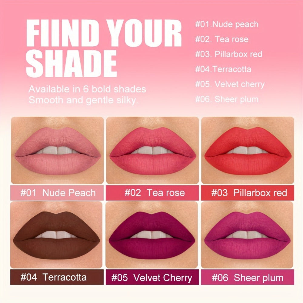 Lipstick Set, Mirsist 6-Piece Silky Matte Bullet Collection in Nude, Red, Brown, Berry and Plum Colors