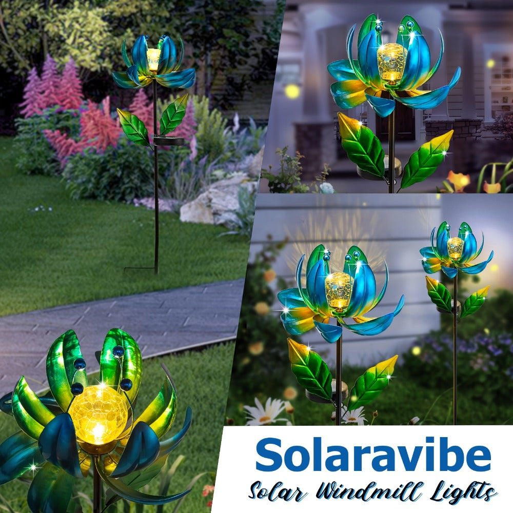 Solar Garden Light Rotating Windmill Flower with Color-Changing LED and Purple or Blue Options