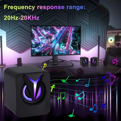 USB Powered Computer Speakers 2.0 Mini Stereo Desk Audio System with RGB Lights, Volume Control, 3.5mm AUX Input, HiFi Sound for PC, Laptop, Tablet & Phone — Plug and Play, No Driver Needed