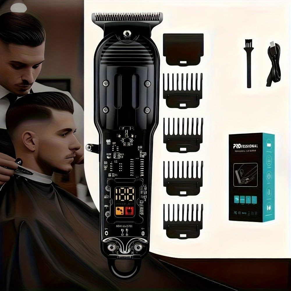 LED Hair Clipper for Men - USB-C Rechargeable Cordless Beard Trimmer with LED Display & 4 Guide Combs, Barber-Grade Home Haircut Kit, Blue Green Red Black, Gift for Men