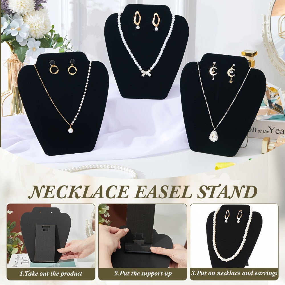 24-Piece Jewelry Display Easel Set with Black Velvet-Labeled Panels, Graduated Sizes and Folding Supports