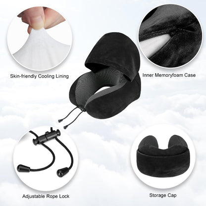 Travel Neck Pillow U-Shaped with Eye Mask Adjustable Portable Ergonomic Neck Support Soft Washable Cover for Airplane Car Home Office Napping Pink Blue Black Grey