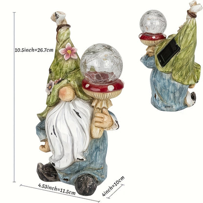 11-Inch Solar Garden Gnome Statue with Illuminated Globe, Blue Robe and Integrated Rear Panel