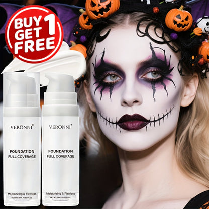 White Liquid Foundation Full Coverage Matte — Long-Lasting Creamy Formula for Goth Halloween Cosplay & Stage Makeup, Heavy Duty Opaque Coverage for All Skin Types, Professional Face Makeup for Women
