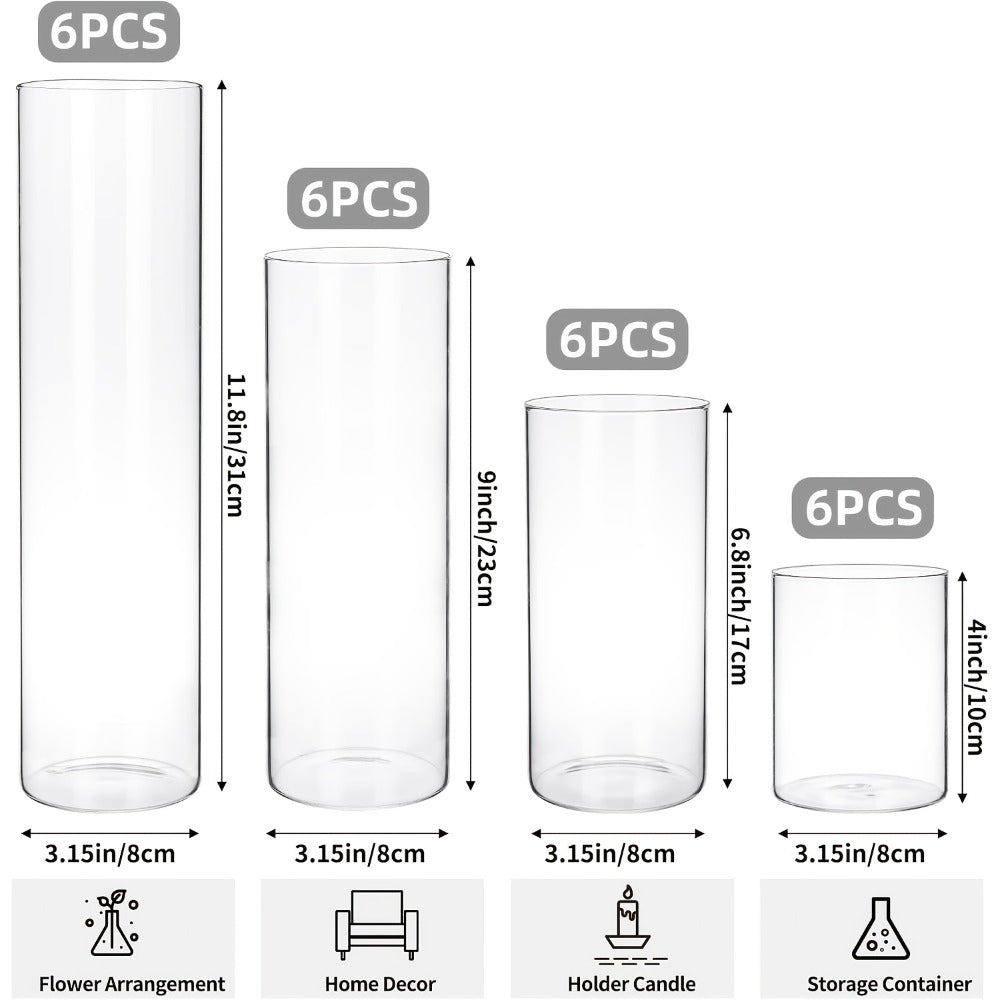 Clear Cylinder Glass Vases Set Wedding Centerpieces Home Decor for Entryways, Bedrooms and Living Spaces