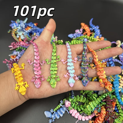 Mini Gecko Figurine Set with 101 Mixed-Color 3D-Printed Lizard Shapes, Each Approximately 3.62 Inches Long