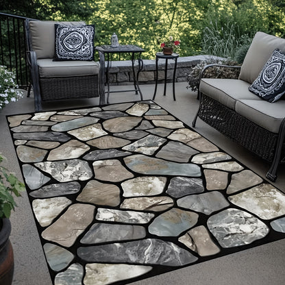 Area Rug Stone Texture Print with Four Machine-Washable Sizes for Living Room, Terrace or Camping