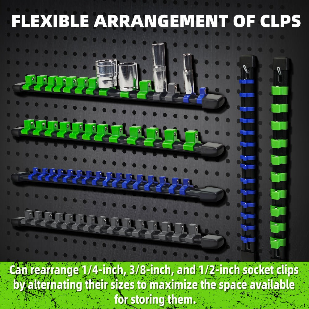 Socket Organizer Set with Rails – Heavy Duty ABS Socket Holder Rack for 1/4", 3/8" & 1/2" Drive – Tool Storage Kit for Toolbox, Garage & Workshop Organization (6, 9 or 18 Piece)