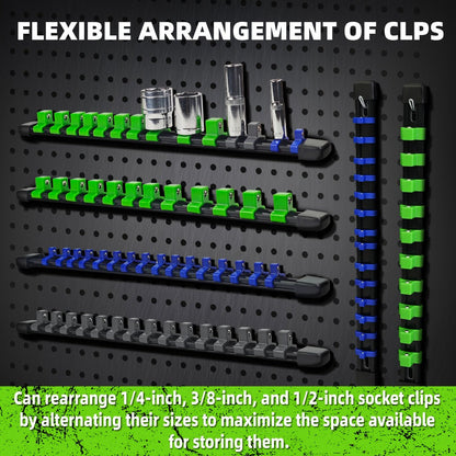 Socket Organizer Set with Rails – Heavy Duty ABS Socket Holder Rack for 1/4", 3/8" & 1/2" Drive – Tool Storage Kit for Toolbox, Garage & Workshop Organization (6, 9 or 18 Piece)