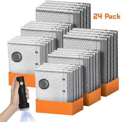 Travel Compression Bags with Pump 24 Pack - Vacuum Storage Pouches for Clothing, Space Saving Packing Bags for Suitcase Backpack