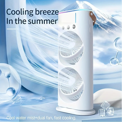 Dual-Head Misting Fan with Top-Fill Reservoir, Adjustable Heads, Spray Control and USB Rechargeable Power