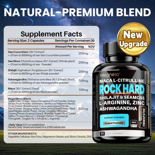 Maca Root & L-Arginine Men's Performance Supplement with Shilajit - Double-Acting Formula for Stamina, Nitric Oxide, Strength & Male Vitality - 3rd Party Tested 60-Day Supply 2 Bottles