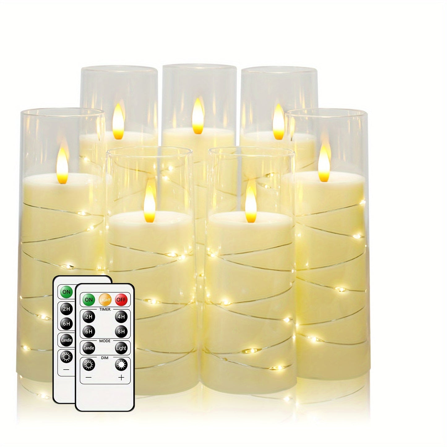 Flameless LED Candles with Remote Control Timer and Star String Lights Set of 5 or 7 Pillar Candles for Wedding Garden Home Decor Anniversary Gift Grey Ivory Gold Red