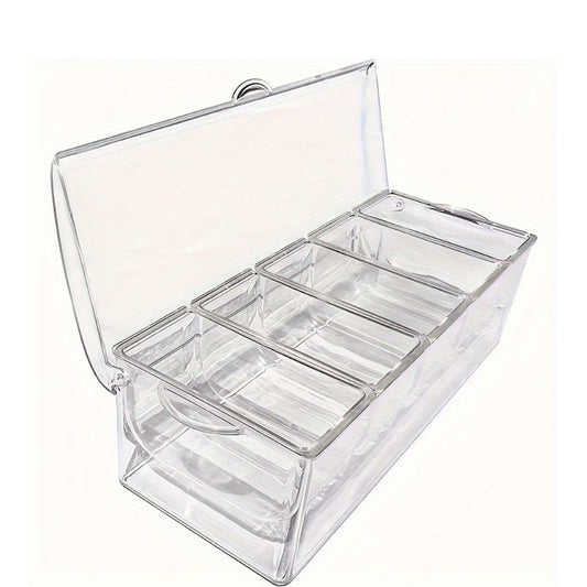 Condiment Caddy with Lid 5 Compartments Clear Serving Tray Bar Fruit Caddy Ice Tray Party Toppings Container Garnish Station