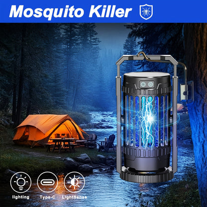 Rechargeable Lantern Bug Zapper with Blue Grid Light, Swivel Base, USB-C Cable and Cleaning Brush