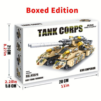 1628-Piece 8-in-1 Tank Building Block Model with White, Yellow, Bagged and Boxed Checkout Options