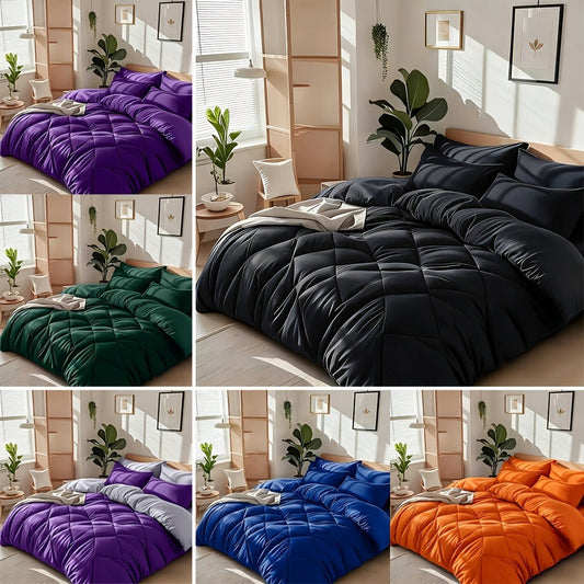 Cooling Comforter Set 2/3 Pcs – Soft Fluffy Microfiber Lightweight Breathable Quilt, Rhombus Grid Solid Color Bedding for All Seasons, Twin Queen King – Multiple Colors Available